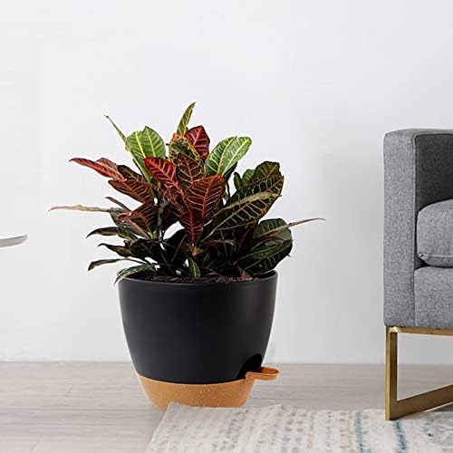 UOUZ Large Self Watering Pots, 12/10/9 Plastic Planters with High Drainage Holes and Deep Reservoir for Indoor Outdoor Garden Plants and Flowers, Black with Brown - Image 7