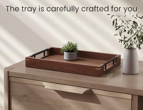 Fibogollo Walnut Wood Serving Trays with Metal Handles(Medium) - Image 3
