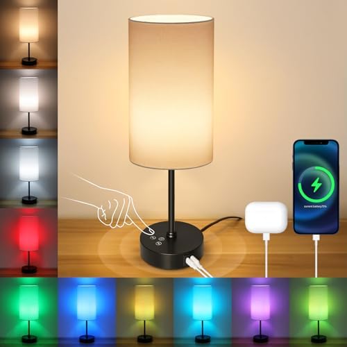 Unicozin 17Inch Table Lamp, 3 CCT 3000K/4500K/6500K & RGB Color Changing, Stepless Dimmable Bedside Lamp for Reading, Ambience Nightstand Light for Home Decor Party, White Shade by Unicozin