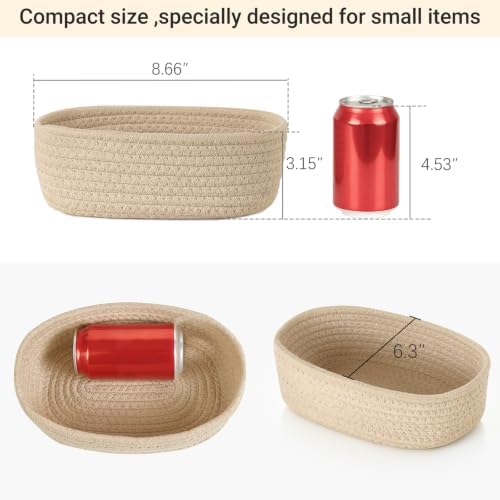 Dahey Mini Woven Storage Baskets for Organizing, 3 Pack Small Oval Beige - Image 3