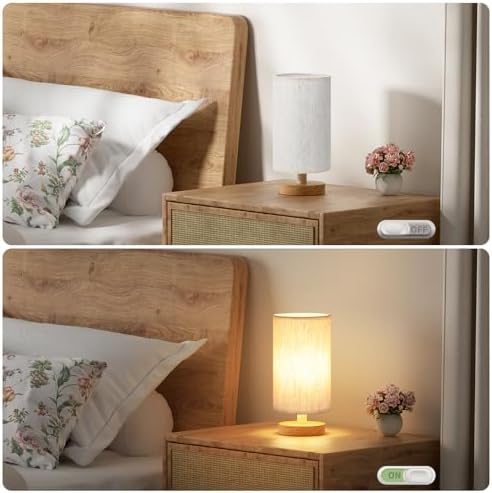Fenmzee Small Lamps Set of 2 (Cream Shade - Wood Base, 9" Inline Control) - Image 6