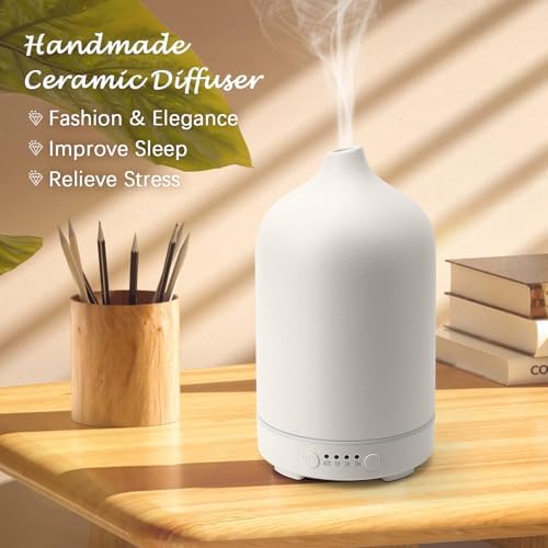 Diffuserlove Ceramic Diffuser 250ML Essential Oil Diffusers Aromatherapy Essential Oil Diffuser for Room Air Diffuser for Home Bedroom Stone Diffuser (White Big Size 250ml) - Image 2