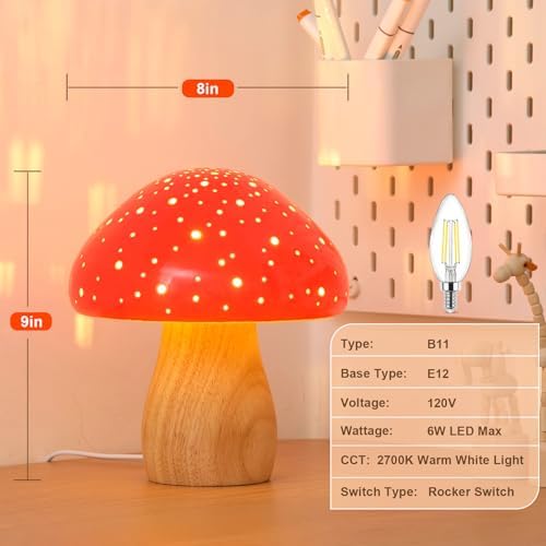 BOHON Mushroom Lamp Ceramic Bedside Table Lamp, Red - Image 3