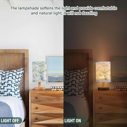 Teal Blue Green Dragonflies Table Lamp for Bedroom USB Port Lamps Small Accent Table Lamp Nightstand Lamp Study Linen Shade with Wooden Base, Decorative Lamps for Bedside Reading|Kids|Dorm|Home - Image 3