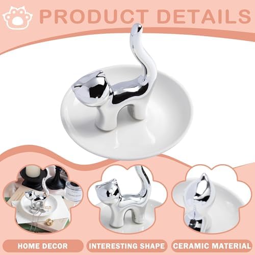 OSOPOLA Ceramic Silver Cat Jewelry Tray Ring Holder Dish Key Tray - Image 3