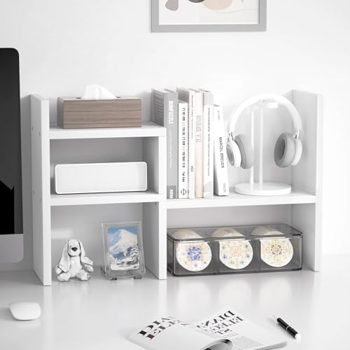 Jerry & Maggie - Desktop Organizer Office Storage Rack Adjustable Wood Display Shelf | Birthday Gifts - Toy - Home Decor | - Free Style Rotation Display - True Natural Stand Shelf (White) - Image 4