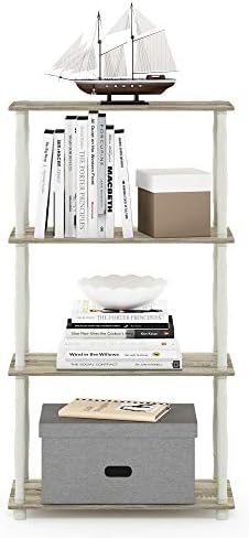 Furinno Turn-N-Tube 4-Tier Multipurpose Shelf Display Rack, Classic Tubes, Sonoma Oak/White - Image 5