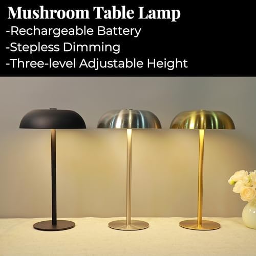 Cordless 11" Mushroom Table Lamp with Dimmable 3 Color, 5200mAh, Gold - Image 4