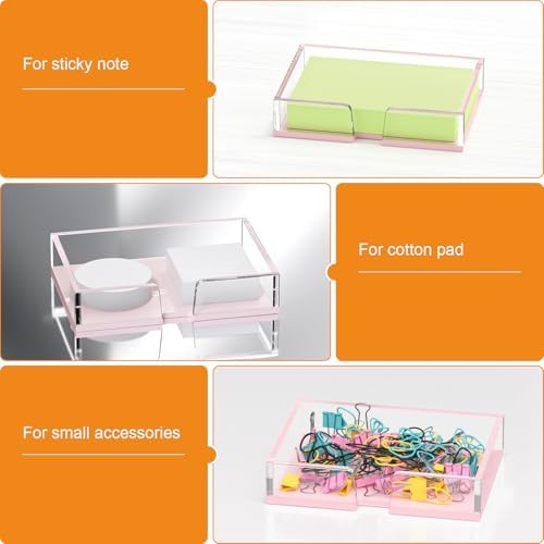 BEEGO Sticky Note Holder Organizer - 4x6 in Clear and Lightpink Acrylic Notepad Holder Acrylic Sticky Note Dispenser Cute Memo Holder (NO Pads) for Dorm Room Office Desk Organization - Image 7