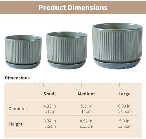 SURE YUESI Ceramic Plant Pots Set of 3, Indoor Outdoor Planters with Drainage Hole and Saucer, Ceramic Flower Pots for Indoor Plants, 4.3+5.5+6.8 Inch, Home, Garden, Patio and Office, Matte Green - Image 7
