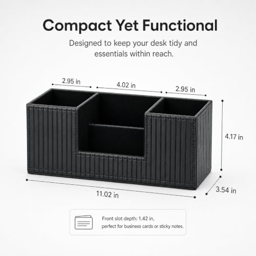GORESE Pen Holder for Desk, PU Leather Desk Organizer for Office, Black - Image 3