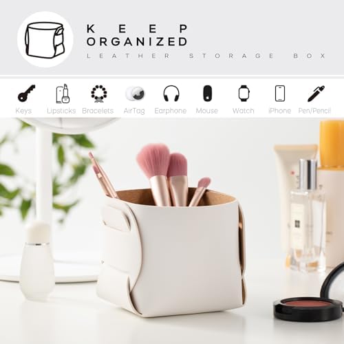 HOMIEAZICOZI 2-Pack Cork Leather Desk Accessories Storage - Pencil Pen Holder - Makeup Brush Holder Organizer - Stylish Addition to Home Decor (White) - Image 4