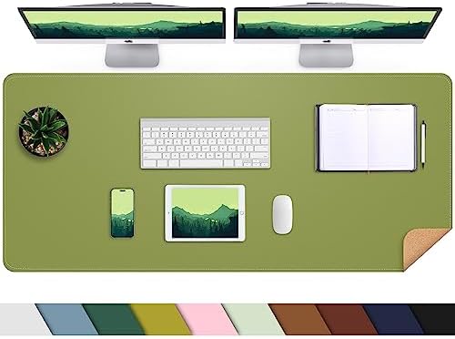 AFIING Leather Desk Pad Protector, Large Desk Mat with Natural Cork & PU Leather, Mouse Pad, Non-Slip, Waterproof Desk Writing Pad for Office and Home (Olive Green) by AFIING