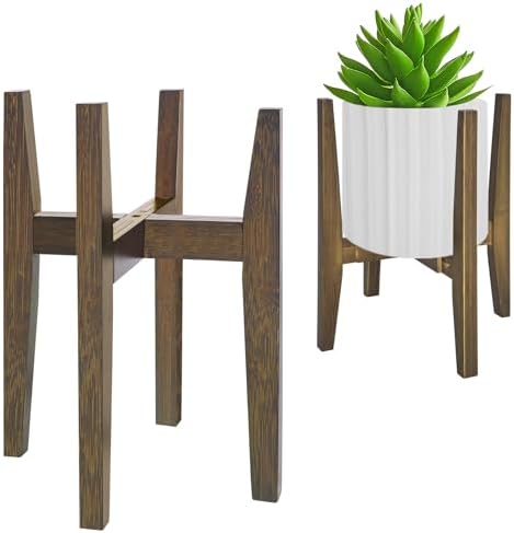 Rnined Plant Stand Indoor, Bamboo Plant Shelf, Adjustable Corner Plants Flower Holders Single Floor Plant Stand, Fits 8 to 12 Inches Pots,(Pot & Plant Not Included)(walnut) by PlantsHomeFun