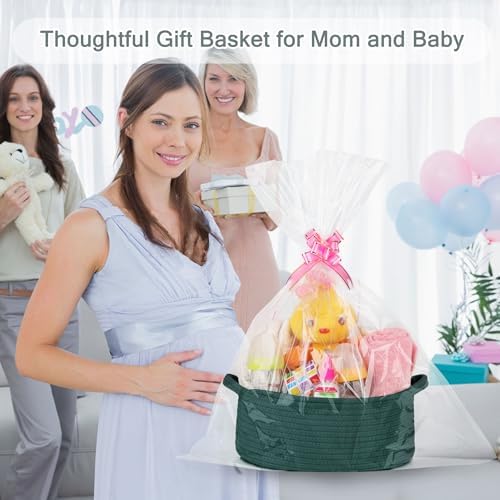 COMSE Empty Small Gift Basket with Bag & Ribbons, Dark Green - Image 3