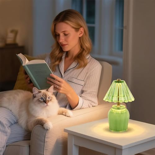 Small Battery Operated Lamp with Timer, Cream Green - Image 6