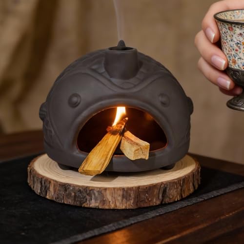 Black Fish-Shaped Palo Santo Holder, Decorative Sage Burner with Chimney - Image 3