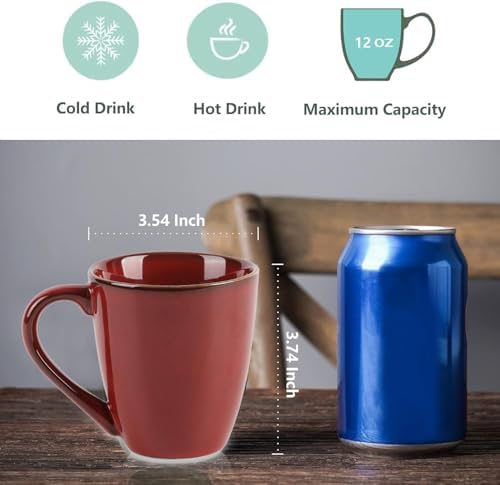 vicrays Coffee Mug Set, 12 Ounce, Set of 6, Ceramic Mug for Men, Women, Unique Glazed Mugs with Handle for Coffee, Tea, Milk, Cocoa, Cereal(Cherry Red) - Image 2