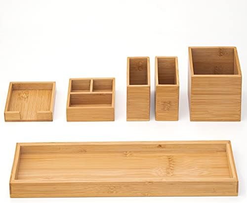 Bamboo Vanity Tray Set, 6-Piece Bathroom Organizer for Small Items by Rocdeer