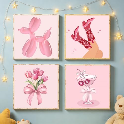 6 Pack Framed Adult Paint by Number Beginners with Wooden Easel,Pink Vintage Paint by Numbers Kit for Adults,Retro DIY Acrylic Paint Kit with Frame,Easy Paint by Numbers Canvas for Decor 8x8 inch - Image 3