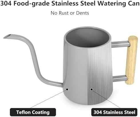 Watering Can Indoor Plants, 35 oz/1000 ml Metal Stainless Steel Watering Can Pot with Long Spout for Indoor House Plants Bonsai Outdoor Garden Flower Decorative (Gray) - Image 4