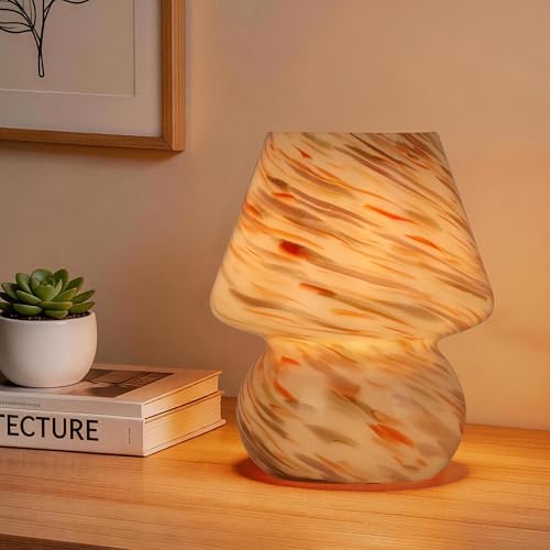 Mushroom Lamp, Dusty Rose & Burnt Orange Swirl Glass by Unknown