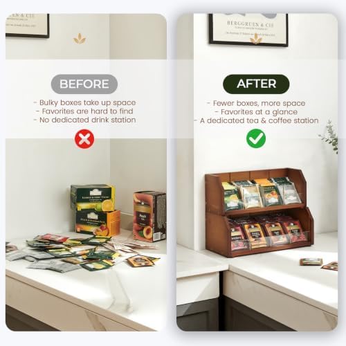 TIOPGHAD 2-Layer Stackable Bamboo Tea Bag Organizer Storage Holder, Brown - Image 5