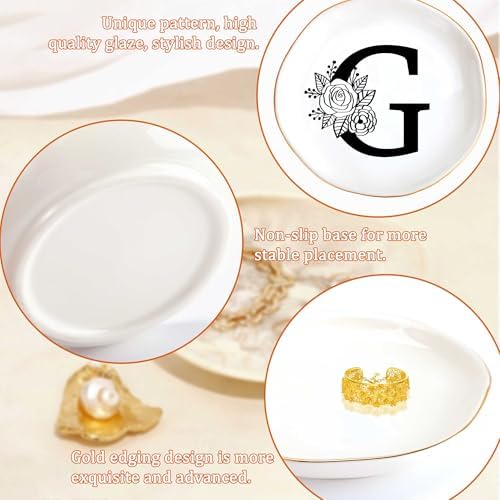 JoycuFF Initial G Ceramic Jewelry Tray, Bridesmaid Bride Gifts, Mothers Day Christmas Anniversary Engagement Birthday Gifts for Women Couples, Trinket Dish for Rings Earrings Necklaces Bracelets Keys - Image 5