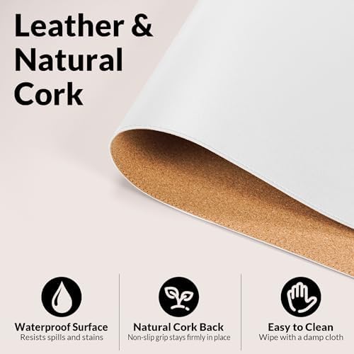 AFIING Cork Desk Mat, White, 31.5" x 17",Desk pad Protector - Image 3