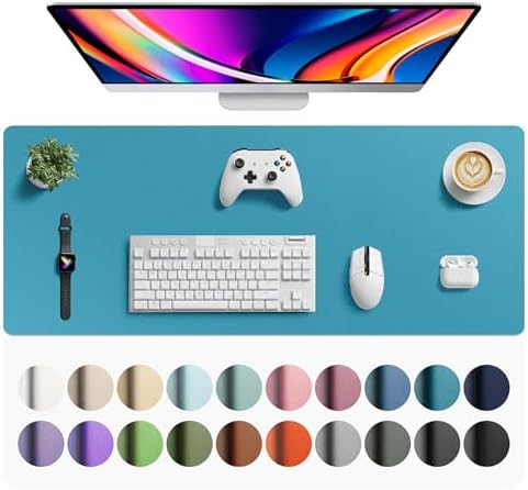Aothia Faux Leather Desk Mat - Large Mouse Pad, Non-Slip PU Leather Blotter, Waterproof Writing Surface for Office and Home (Turquoise, 42" x 17") by AothiaSimpleNaturalUnique