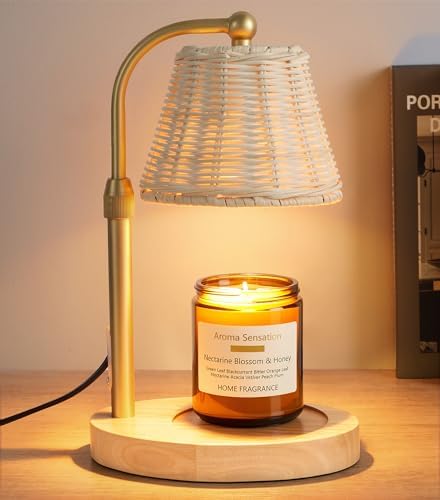 Wicker Candle Warmer Lamp with Timer Dimmer Boho, Khaki by FancyPlus