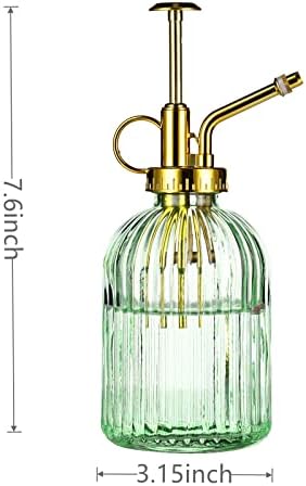 Glass Plant Mister Spray Bottle, 7.5" Green Glass Water Spray Bottle with Gold Top Pump Small Watering Can, Small Plant Sprayer Mister for Indoor Outdoor House,(Green+Gold E) - Image 2