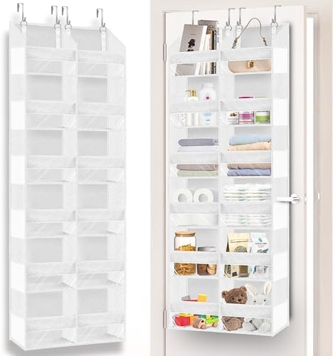 Over The Door Organizer 6 Tiers, Extra Large Behind Door Storage of 12 Compartments, 80 lbs Weight Capacity Hanging Storage Organizer with Clear Window Kids Toys, Shoes,Diapers, Room Storage, White by Ofiray-home