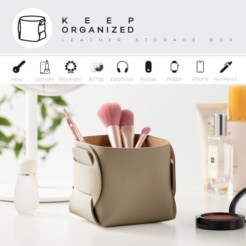 HOMIEAZICOZI 2-Pack Cork Leather Desk Accessories Storage - Pencil Pen Holder - Makeup Brush Holder Organizer - Stylish Addition to Home Decor (Champagne Gold) - Image 4