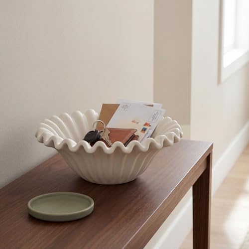 Large Decorative Bowl, 10 Inch White Ceramic Fruit Bowl - Image 7