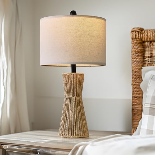 OYEARS 22.5" Table Lamps for Living Room,Boho Lamps Set of 2 for Bedrooms, Bedside Lamp for Nightstands, Rattan Lamp, Farmhouse Table Lamp for Room Decor, End Table, Retro, Brown（Not Include Bulbs） - Image 5