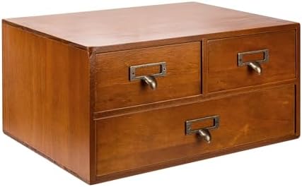 Modular Stackable Desktop Apothecary Cabinet with 3 Drawers - Solid Wood Medicine Cabinet for Tabletop - Card Catalog Drawers with Label Holders - Desktop Chest Drawer for Storage and Organization by Woodaholic