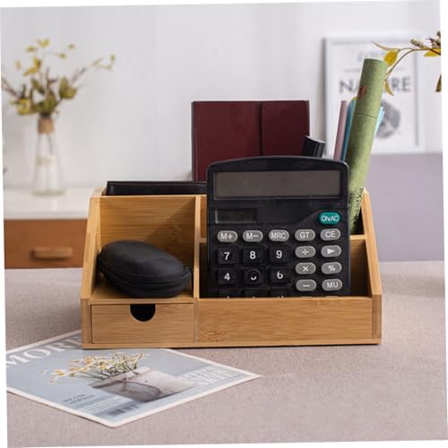 Wood Desk Organizer, Bamboo Desk Organizer, Space-saving Wooden with Drawer, Storage Box, Pencil Box, Tray for Office, Home Office, 9.6 x 5.9 x 4.3in, Bamboo - Image 4