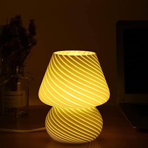 BSOD Glass Mushroom Bedside Table Lamp, Yellow Translucent Murano Vintage Style Striped Small Nightstand Desklamp Swirl Light for Home Decor, Dining, Living, Bedroom, Gift (Stripe Yellow) - Image 3