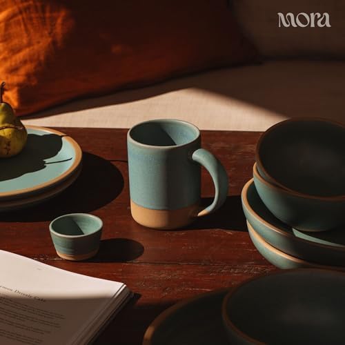 MORA Medium Mugs Set of 4, 16oz Ceramic Pottery Latte Mugs/Coffee Cups - Microwave and Dishwasher Safe - Iris - Image 6
