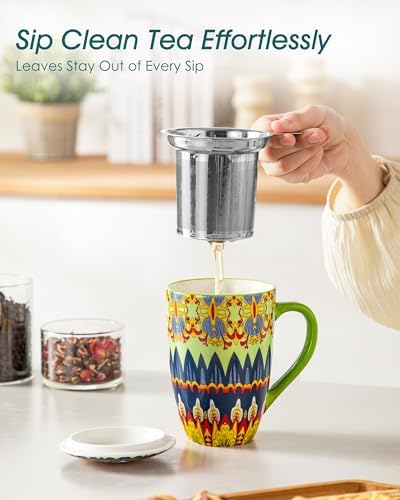 vancasso 18 Oz Tea Infuser Mug with Lid, Mint Petal Whirl - Image 5