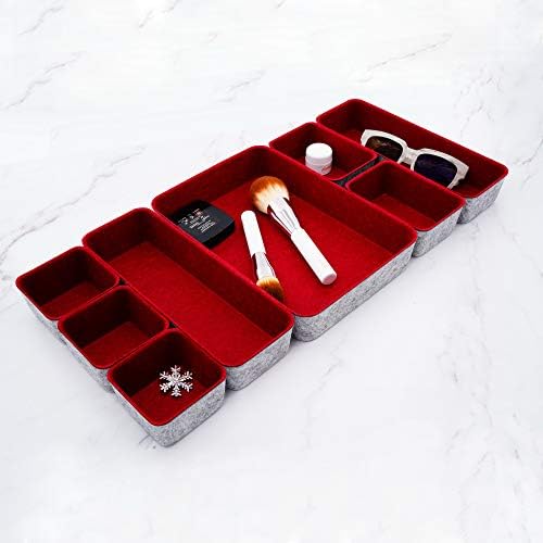 Welaxy Burgundy Felt Drawer Organizers 8pc Desk Tray Dorm Room Decor Bin - Image 6