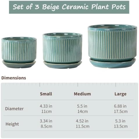 SURE YUESI Ceramic Plant Flower Pots for Indoor Plant, 4.33"+5.5"+6.88", Set of 3, Orchid Pot with Drainage Hole, Saucer and Hole Mesh Pad for Succulents, Herbs and African Violet (Light Blue) - Image 6