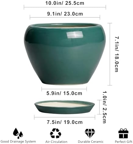 Ceramicfor Ceramic Planter for Indoor Plants 10 Inch, Green - Image 3