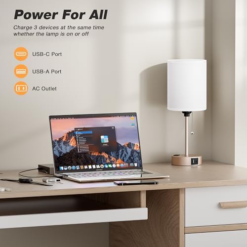 Small Bedside Table Lamp for Bedroom, Desk Lamp with USB Ports for Dorm - Image 6