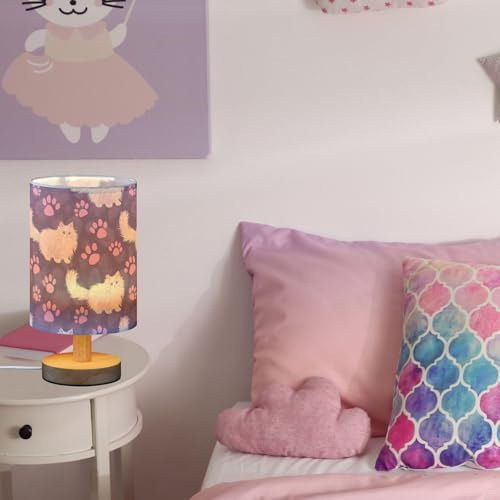 Lovely Angora Cat and Purple Pink Paw Prints Purple Bedside Table Lamps with USB Port for Bedroom Lamp Accent Table Lamp Small Nightstand Lamp Linen Shade Decorative Lamps for Kids|Reading|Dome|Home - Image 5