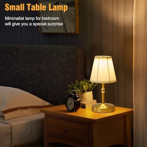 5w Led Cordless Mini Lamps,3000 mah Battery Operated Lamp,3 Color Temperature Dimmable Table Lamp,Gold Rechargeable Table Lamp Fabric,Aesthetic Small kitchen Lamp for Counter,Restaurant,Bar,H9.8" - Image 2