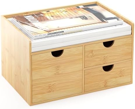 Bamboo Desk Organizer with Drawers, Desktop Storage Box for Office Supplies by WisuceHome