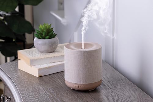 Airome Ceramic Essential Oil Diffuser|100 mL Humidifying Ultrasonic Aromatherapy Diffuser 8 Colorful LED Lights, Intermittent & Continual Mist, Auto Shut-Off, Natural Linen - Image 2