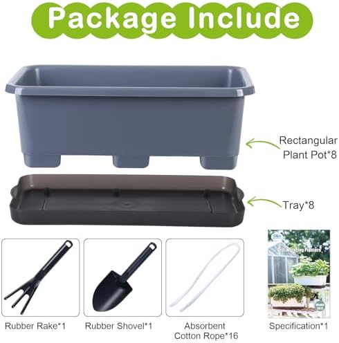 Oliz Window Box Planter 8 Pcs, 17 Inches Rectangle Flower Pots with Drainage Holes and Trays, Vegetable Planters for Windowsill Patio Garden Balcony Home Porch Yard Indoor Outdoor (Grey) - Image 7